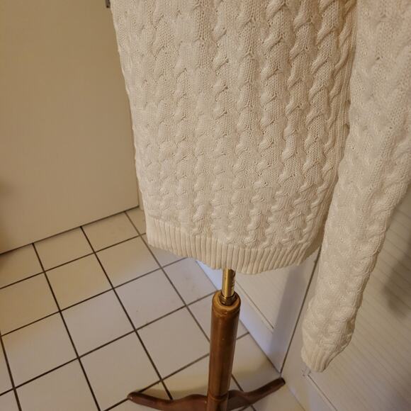 Cable Knit Crewneck Pullover Sweater Studio Works White Women’s Medium - Picture 3 of 7